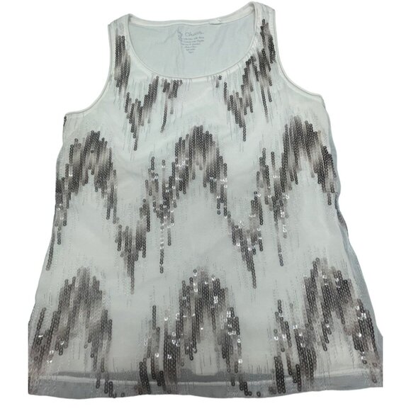 by chico's sleeveless shirt white sequin sheer layered cotton blend size 0 READ - Picture 1 of 7